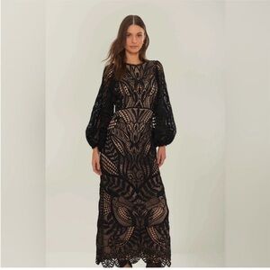 FARM Rio Nature Guipure Midi Dress in Black Size XS NWT